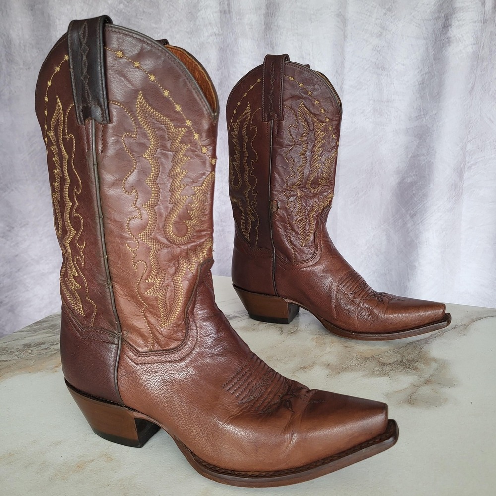Dan Post Western Cowboy Boots Womens Size 6 M Brown Leather Pointed Toe